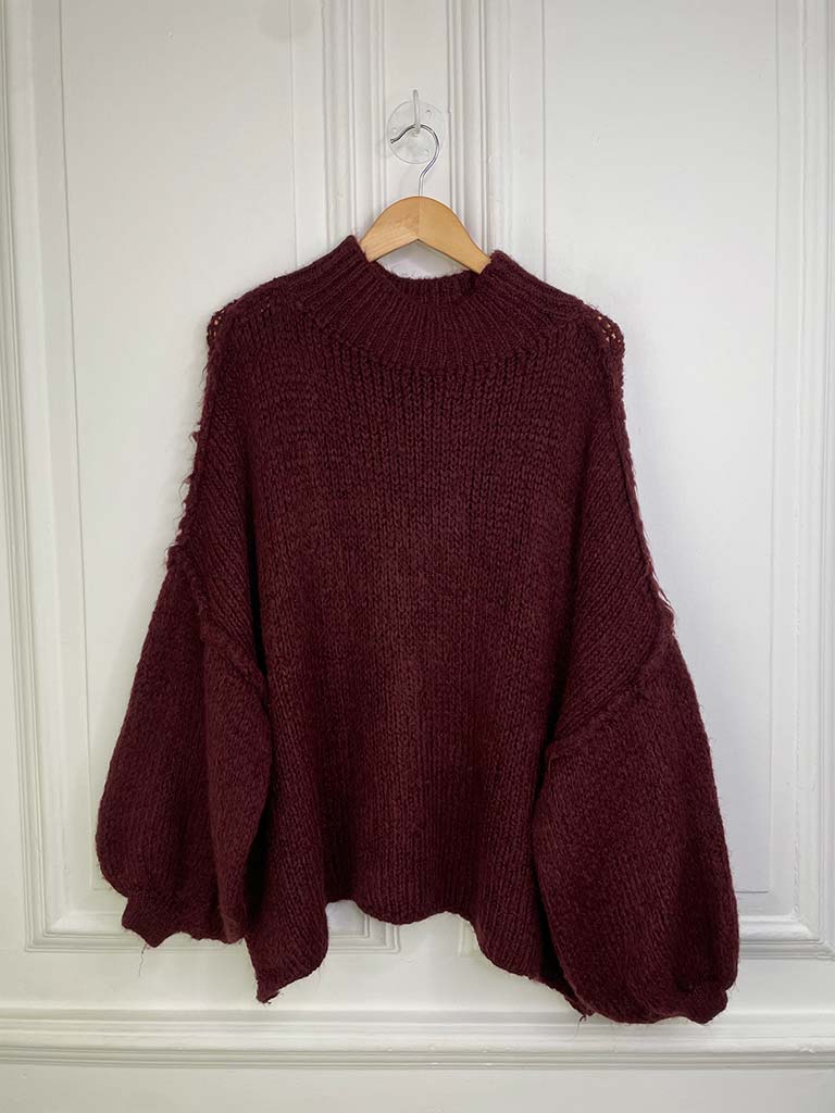 Chunky Exposed Seam Knit - Burgundy