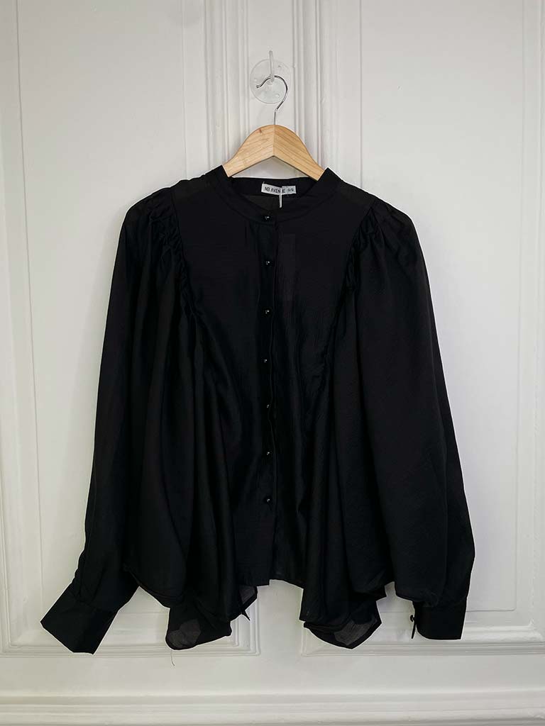 Sheer Batwing Blouse - Black