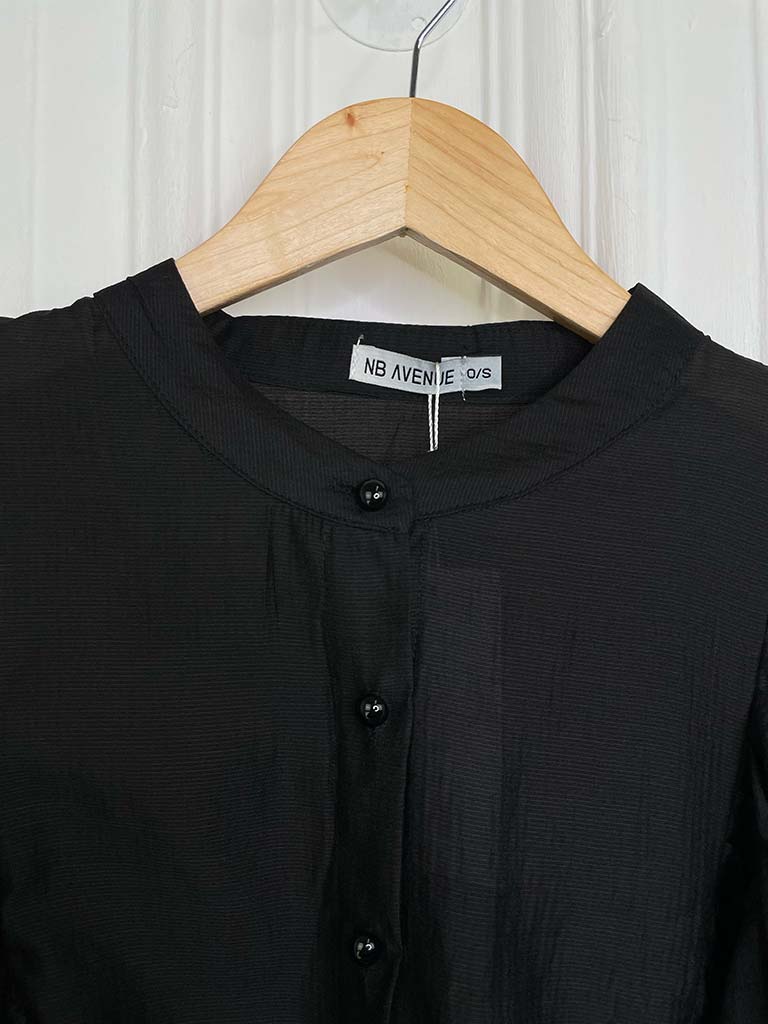 Sheer Batwing Blouse - Black