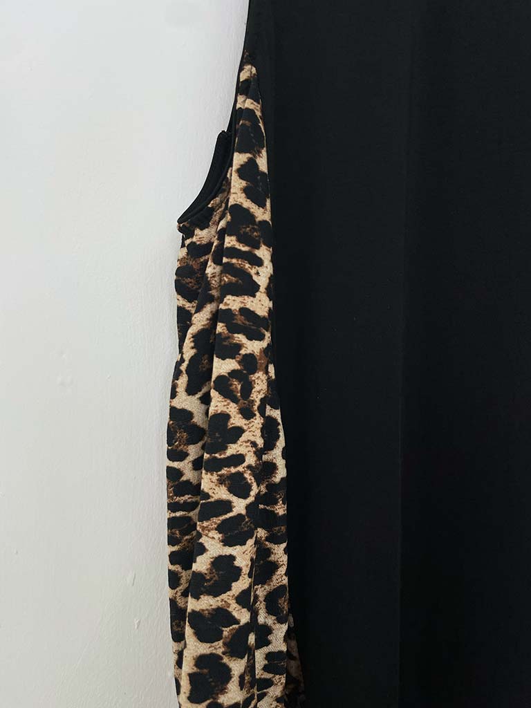 Leopard Drawstring Midi Dress - Black
