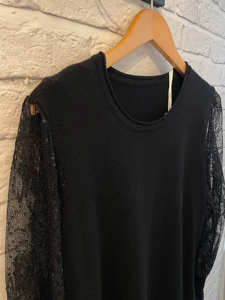 Malissa J Lace & Sequin Sleeve Knit - Black