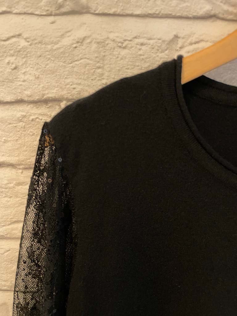 Malissa J Lace & Sequin Sleeve Knit - Black