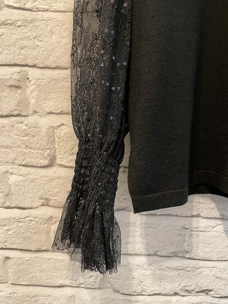 Malissa J Lace & Sequin Sleeve Knit - Black