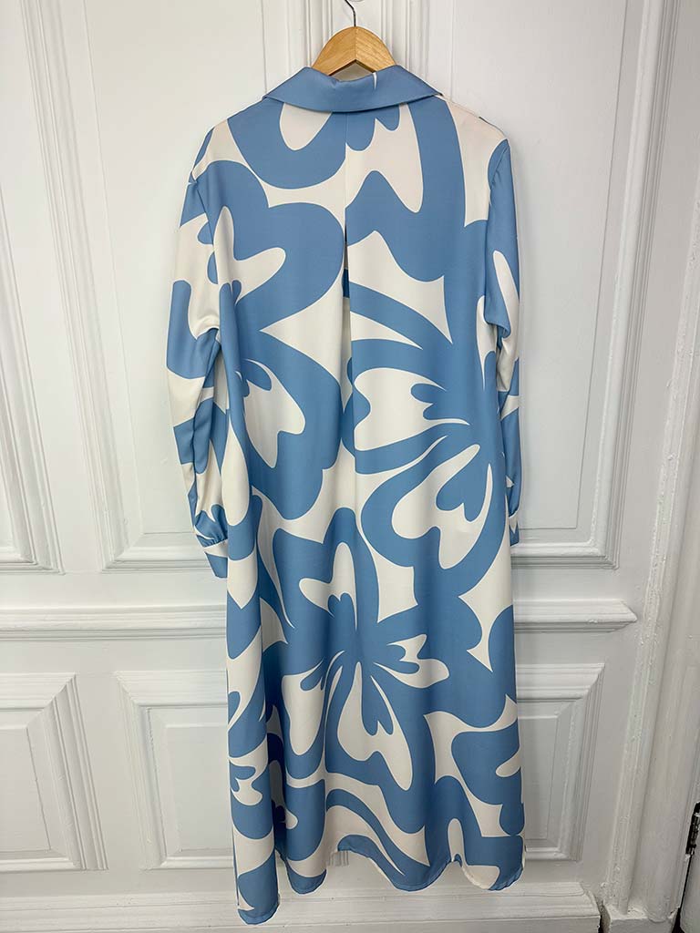 I.D Floral Print Shirt Dress - Powder Blue