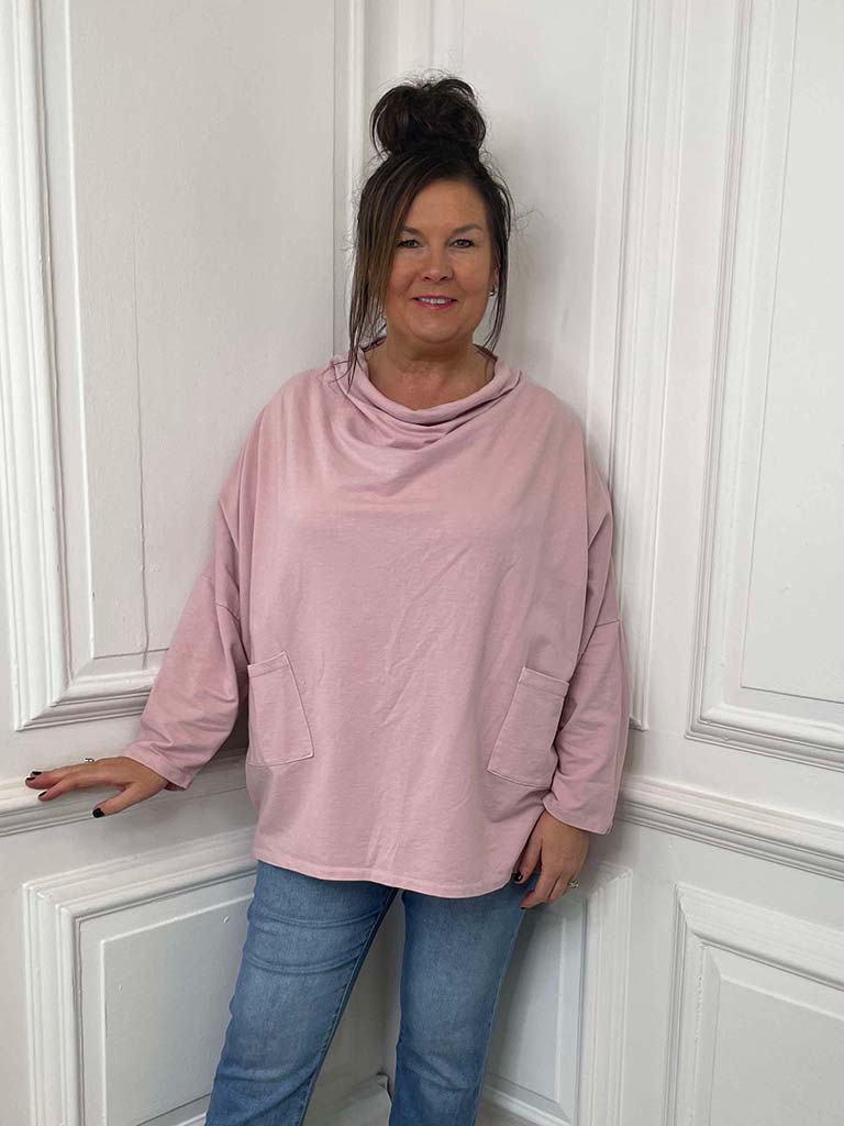 Cowl Jersey Pocket Top - Blush