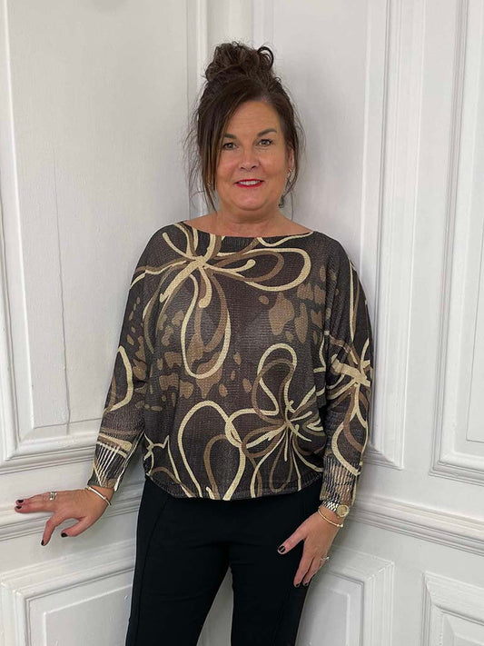 Print Batwing Knit - Chocolate Floral