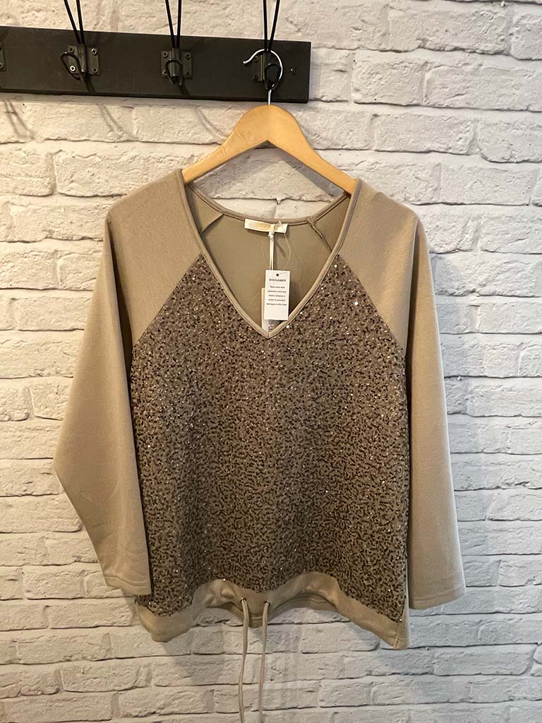 Malissa J Sequin Sweat Top - Latte