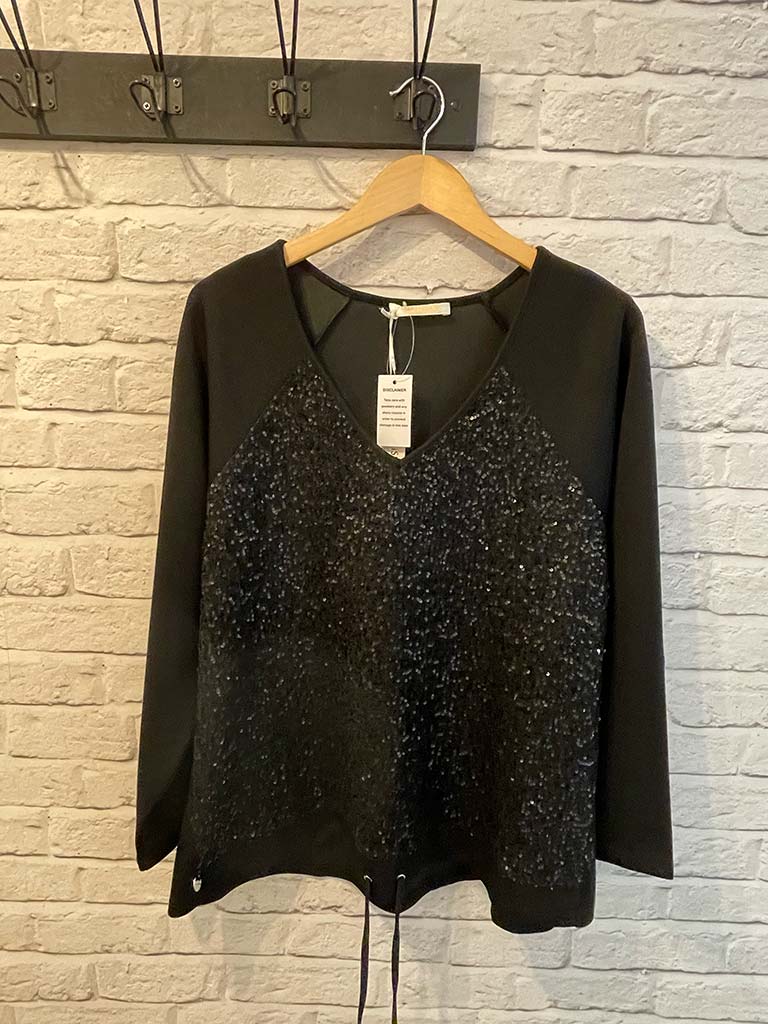 Malissa J Sequin Sweat Top - Black