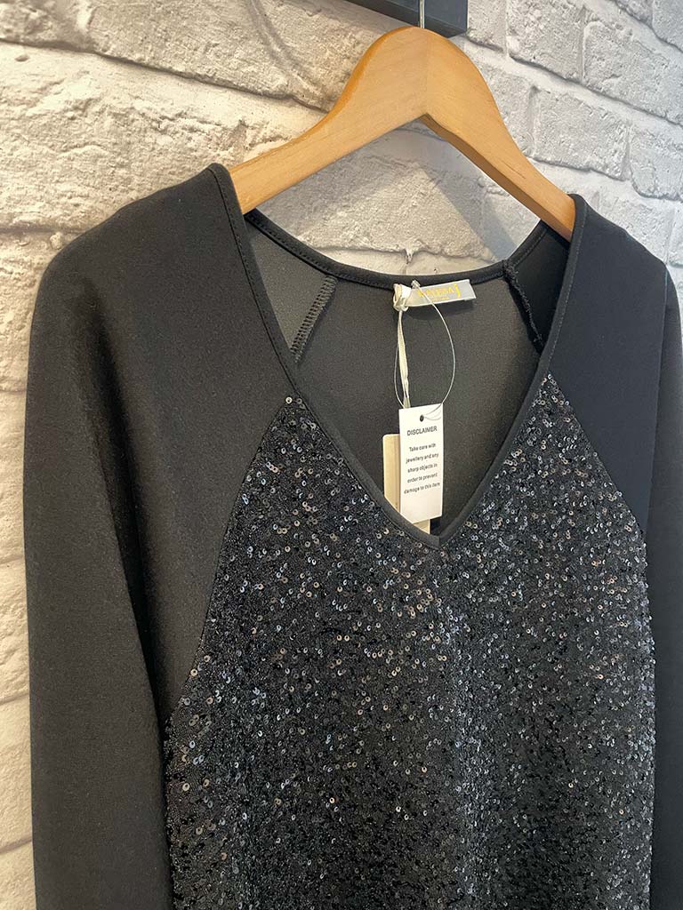 Malissa J Sequin Sweat Top - Black