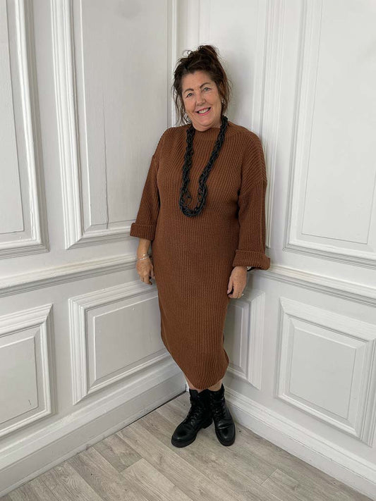 Chunky Knitted Dress - Burnt Umber