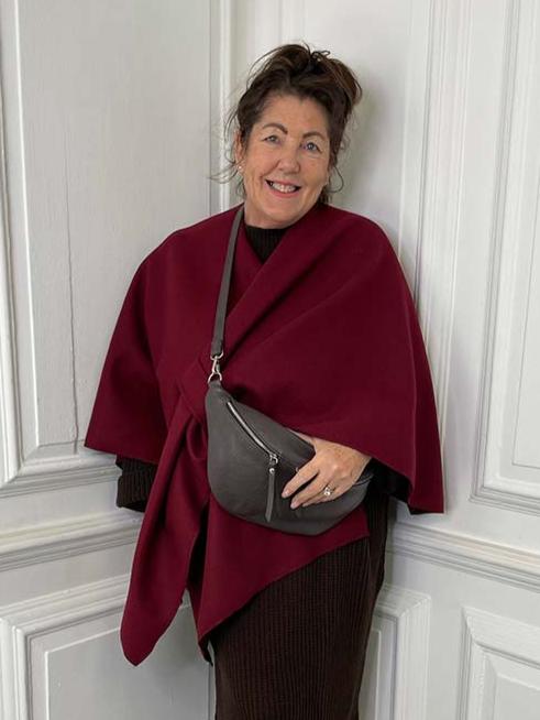 Wool Feel Wrap Cape - Burgundy