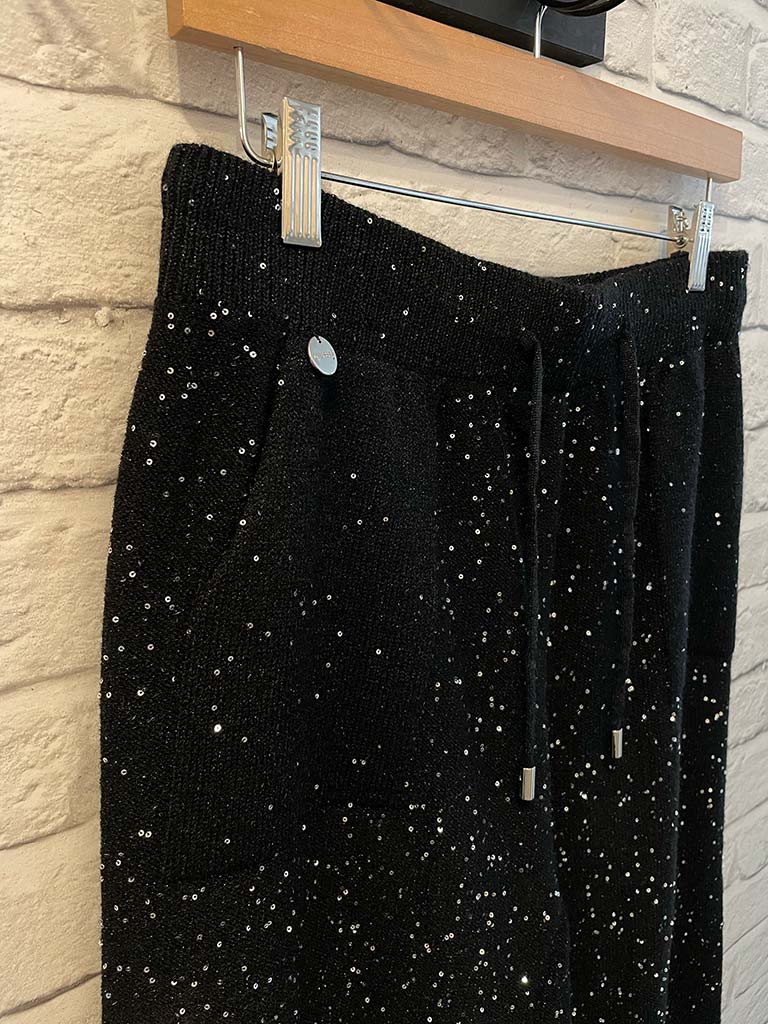Malissa J Sequin Knit Palazzos - Black