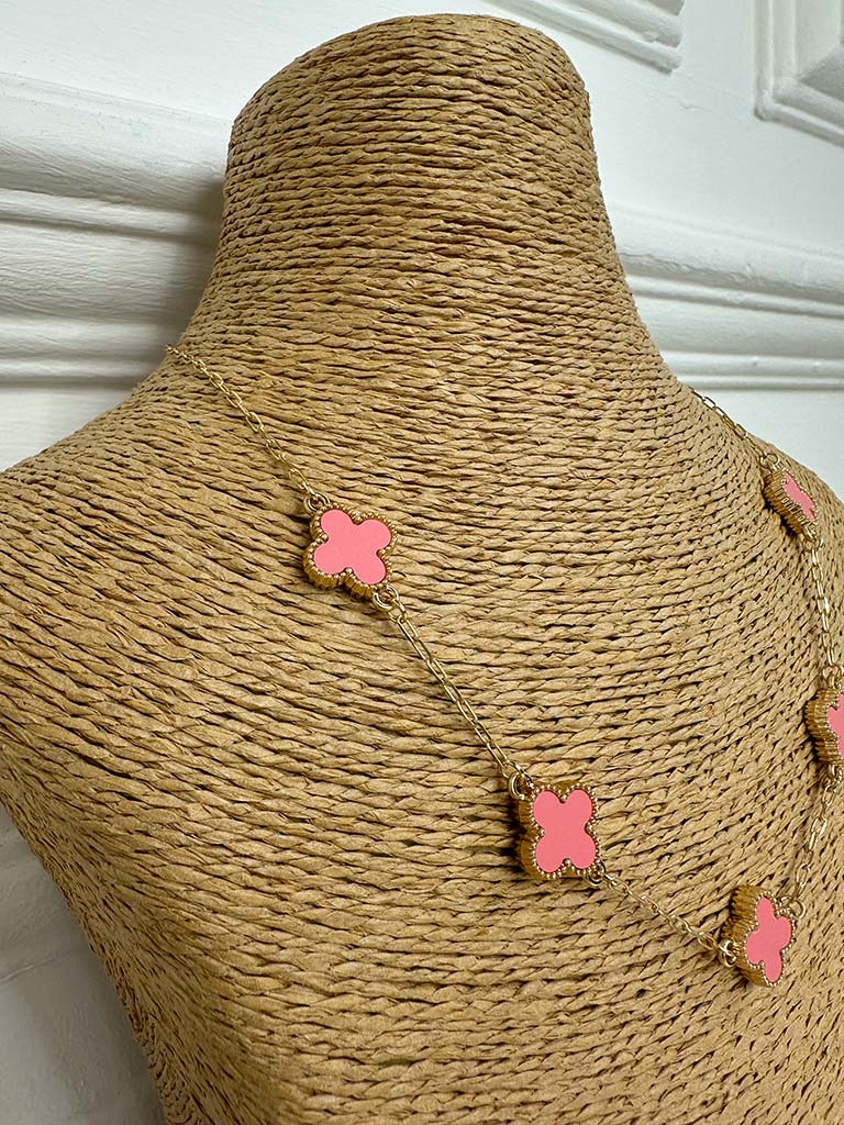 Envy Alhambra Short Chain Necklace - Gold & Pink