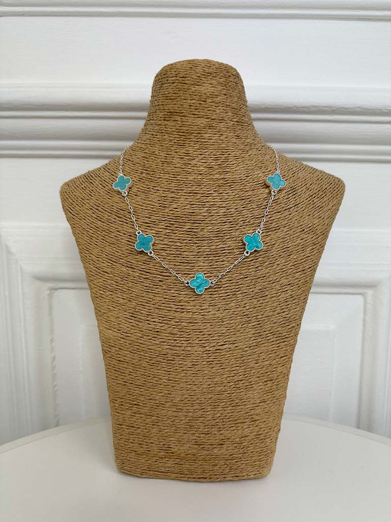 Envy Alhambra Short Chain Necklace - Silver & Aqua