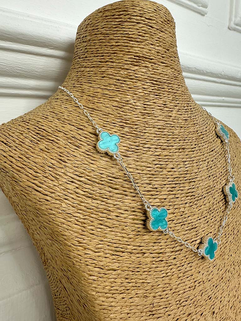 Envy Alhambra Short Chain Necklace - Silver & Aqua