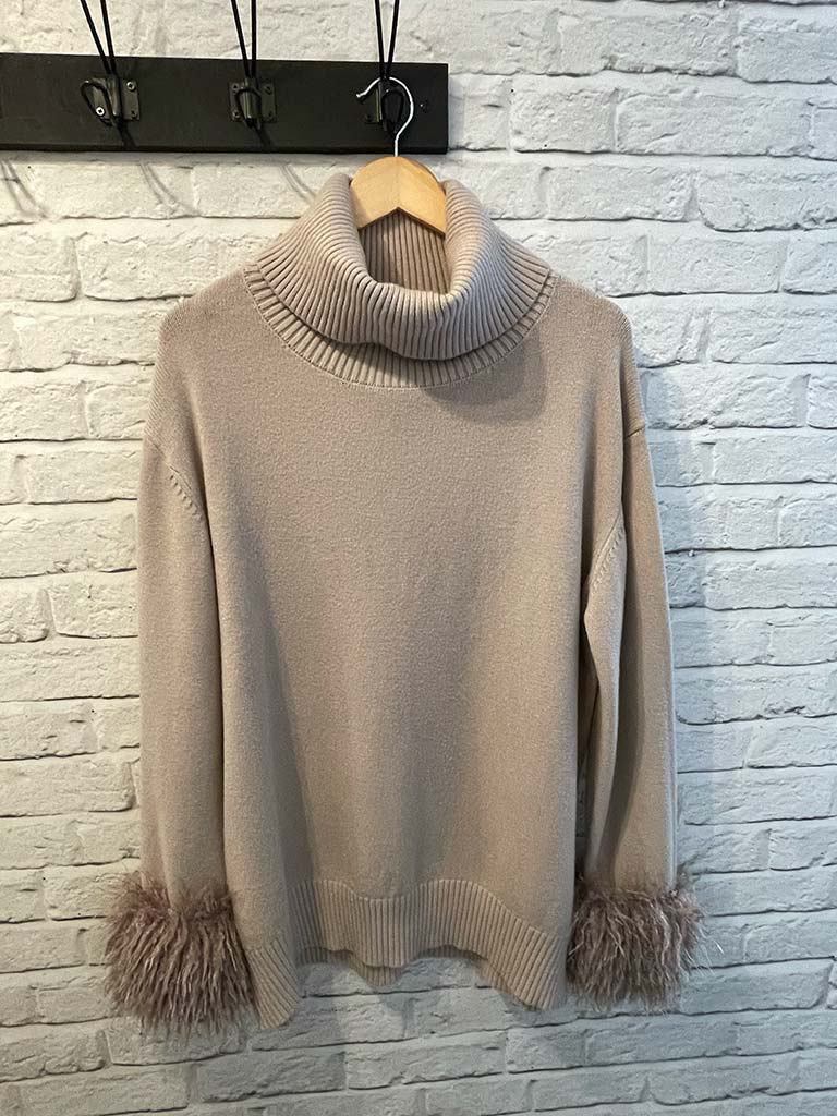 Malissa J Mongolian Fur Cuffed Knit - Stone