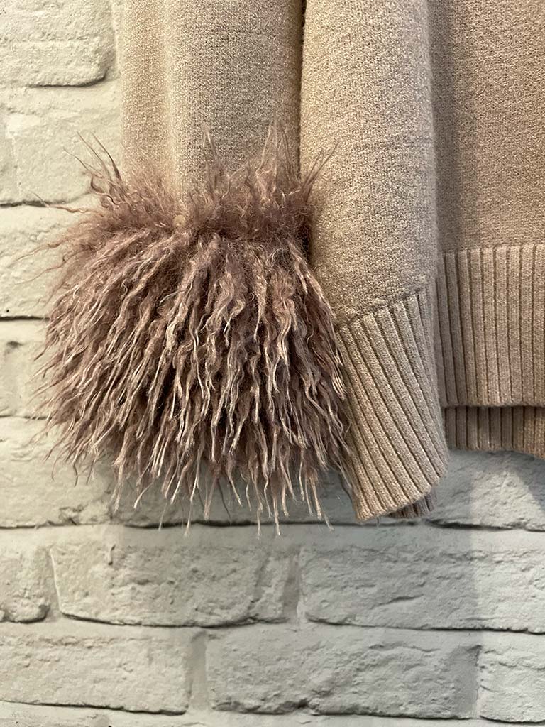 Malissa J Mongolian Fur Cuffed Knit - Stone