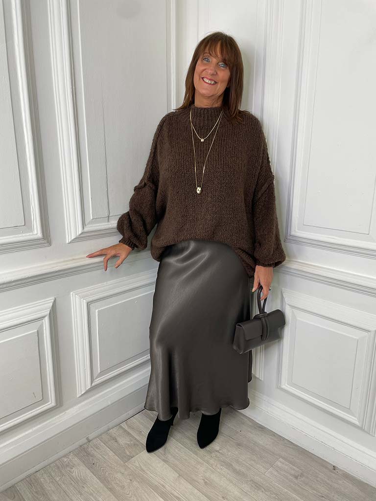 Silk Mix Skirt - Dark Truffle