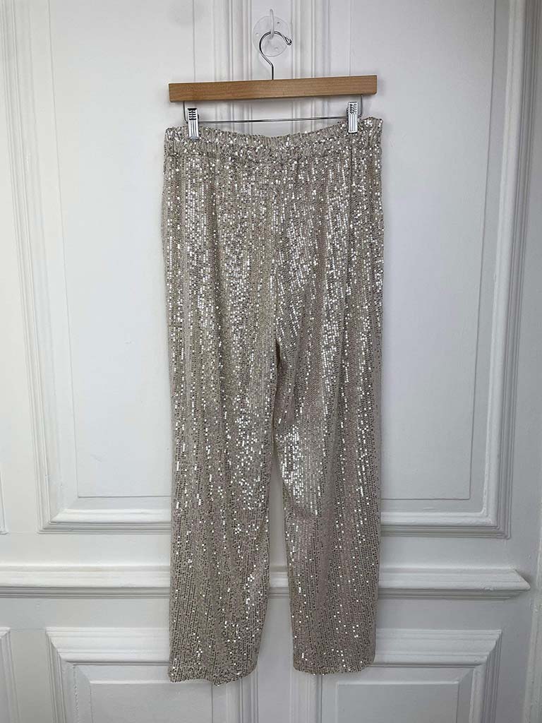 Sequin Palazzo Trousers - Champagne