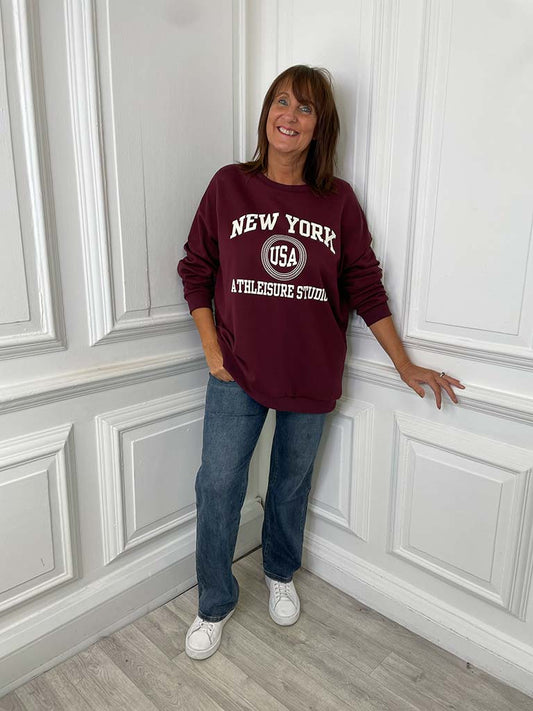 New York Slouchy Sweatshirt - Burgundy