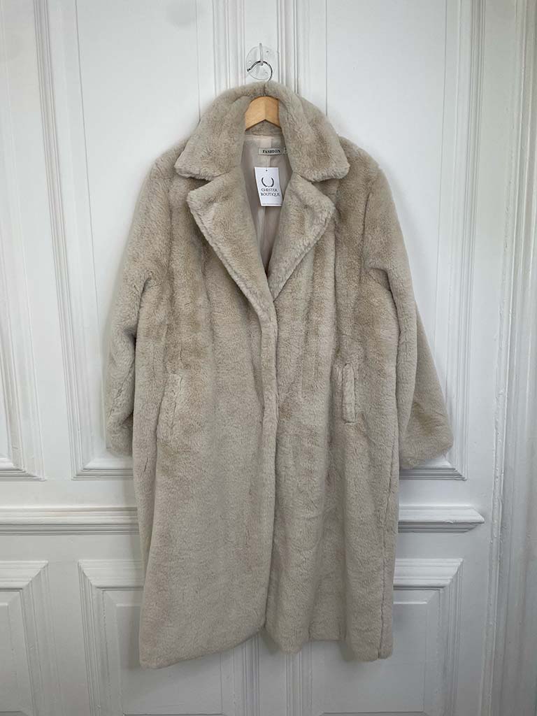 Luxe Faux Fur Long Coat - Ecru