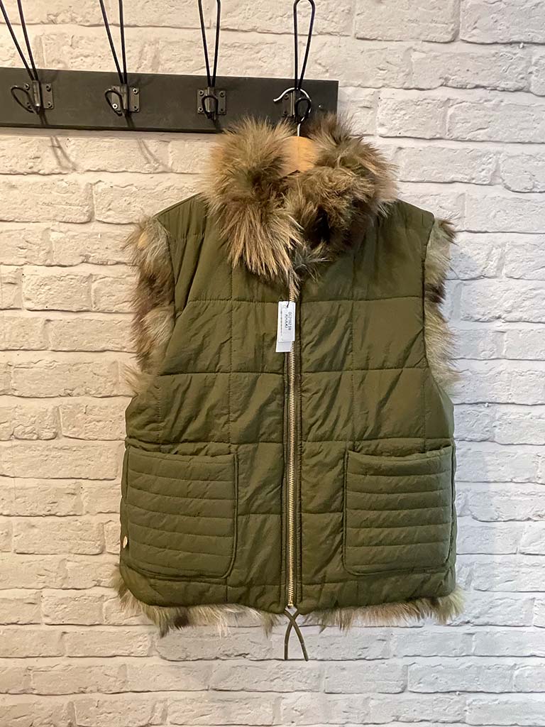 Malissa J Reversible Faux Fur Gilet - Khaki