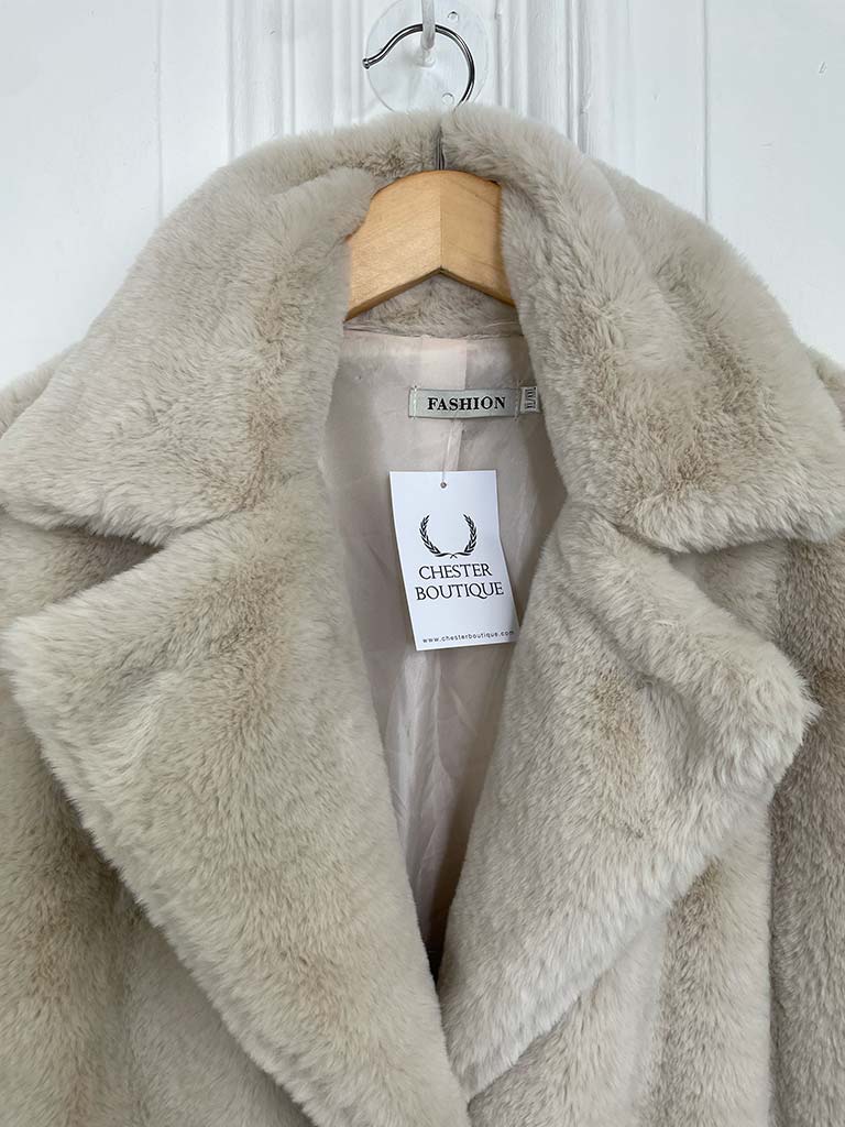 Luxe Faux Fur Long Coat - Ecru