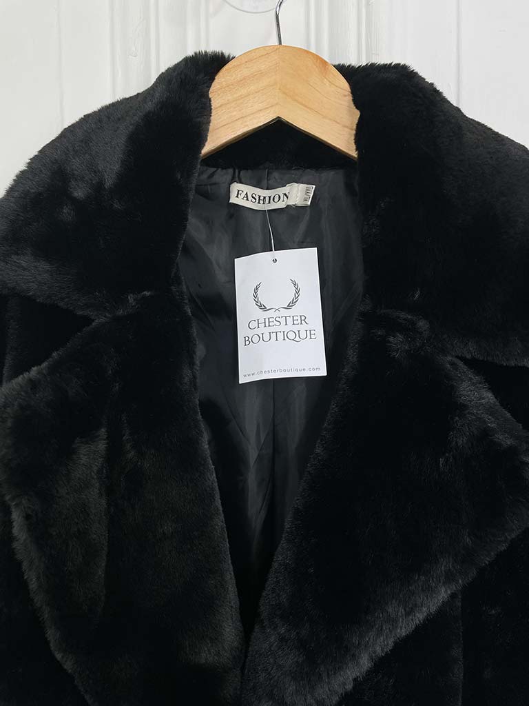 Luxe Faux Fur Long Coat - Black