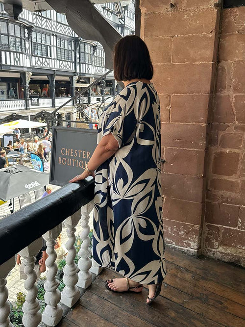 Bold Botanic Midi Dress - Navy