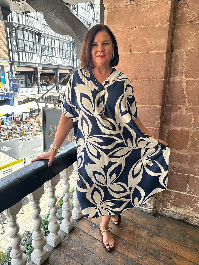 Bold Botanic Midi Dress - Navy