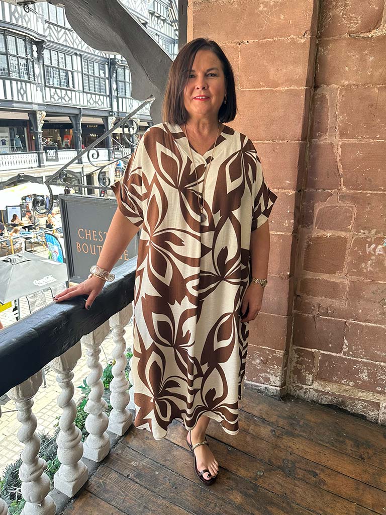 Bold Botanic Midi Dress - Chocolate
