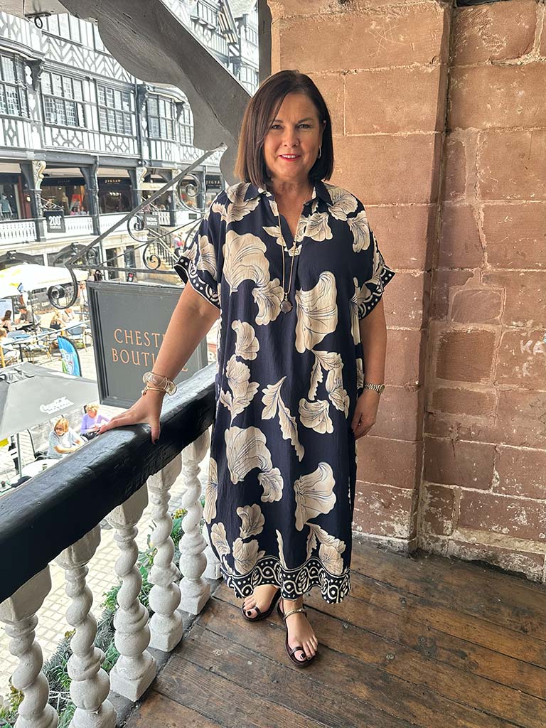 Lotus Collared Midi Dress - Navy