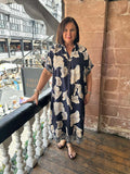 Lotus Collared Midi Dress - Navy