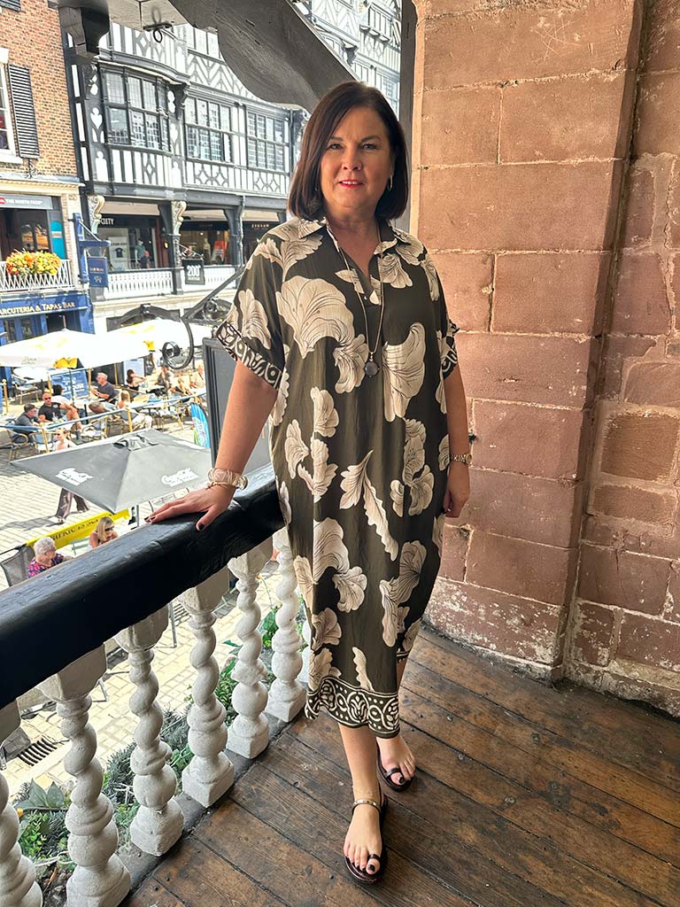 Lotus Collared Midi Dress - Khaki