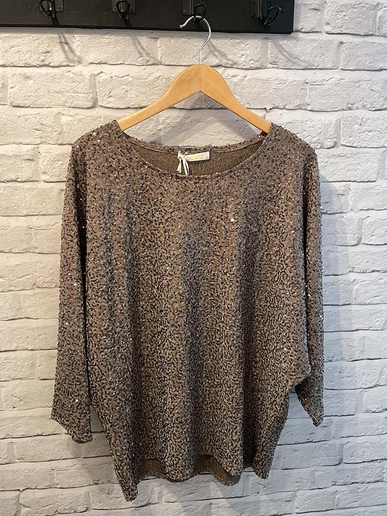 Malissa J Sequin Batwing Top - Latte