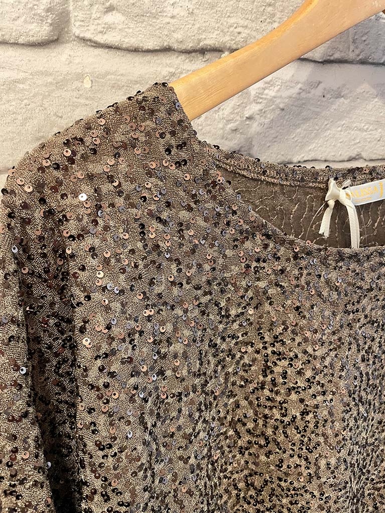 Malissa J Sequin Batwing Top - Latte