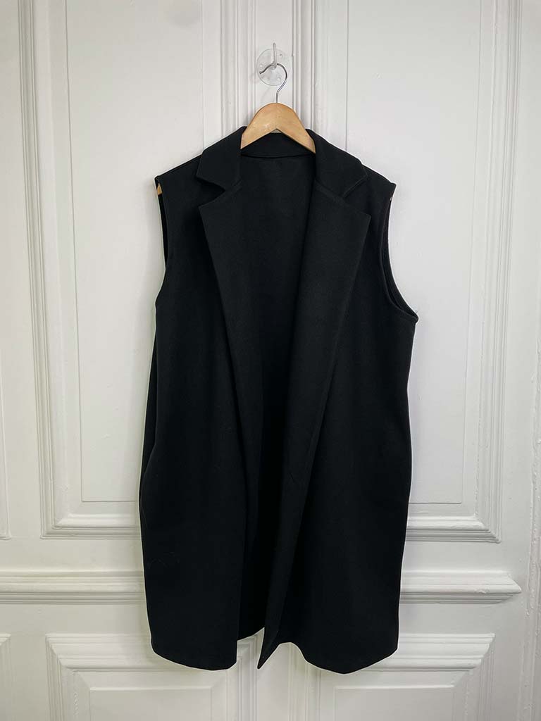 Wool Feel Long Waistcoat - Black