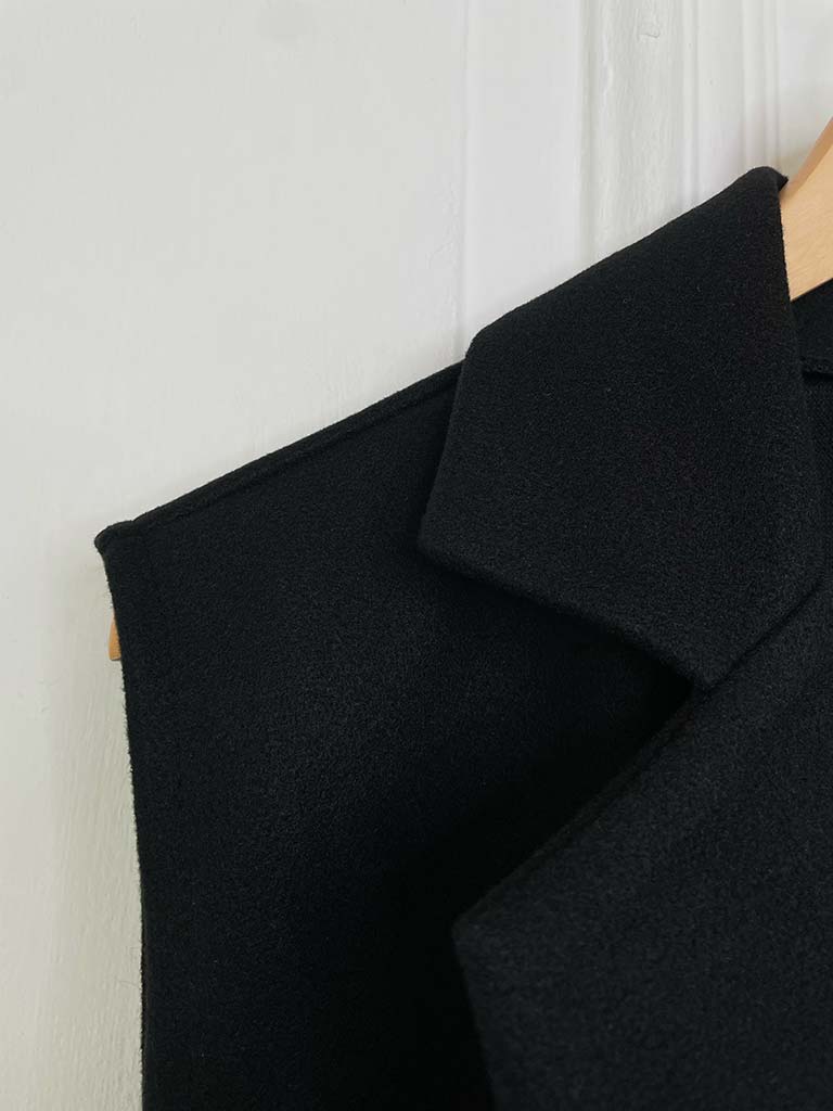 Wool Feel Long Waistcoat - Black