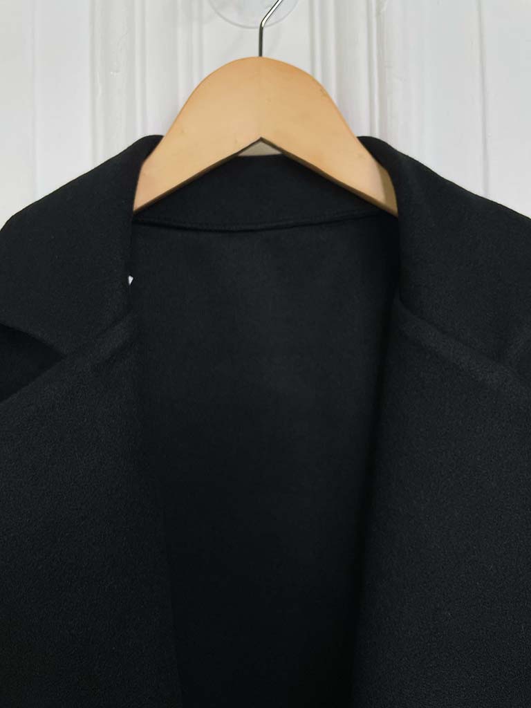 Wool Feel Long Waistcoat - Black