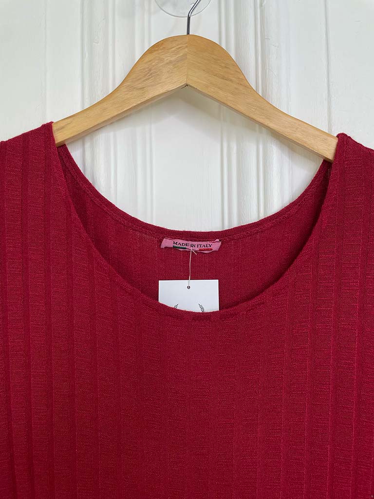 Ribbed Cocoon Pocket Dress - Ruby