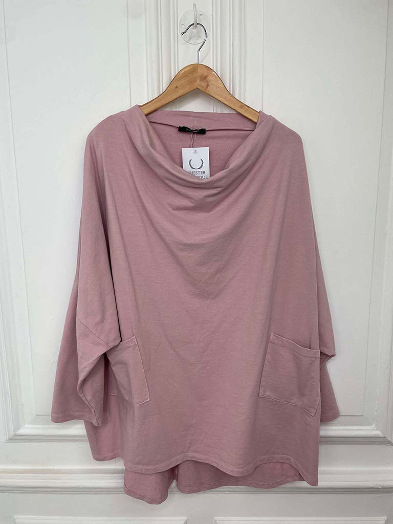 Cowl Jersey Pocket Top - Blush