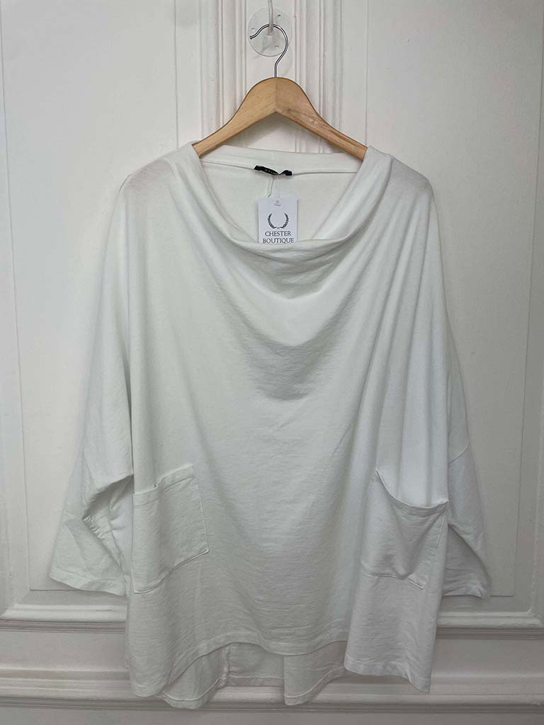 Cowl Jersey Pocket Top - White