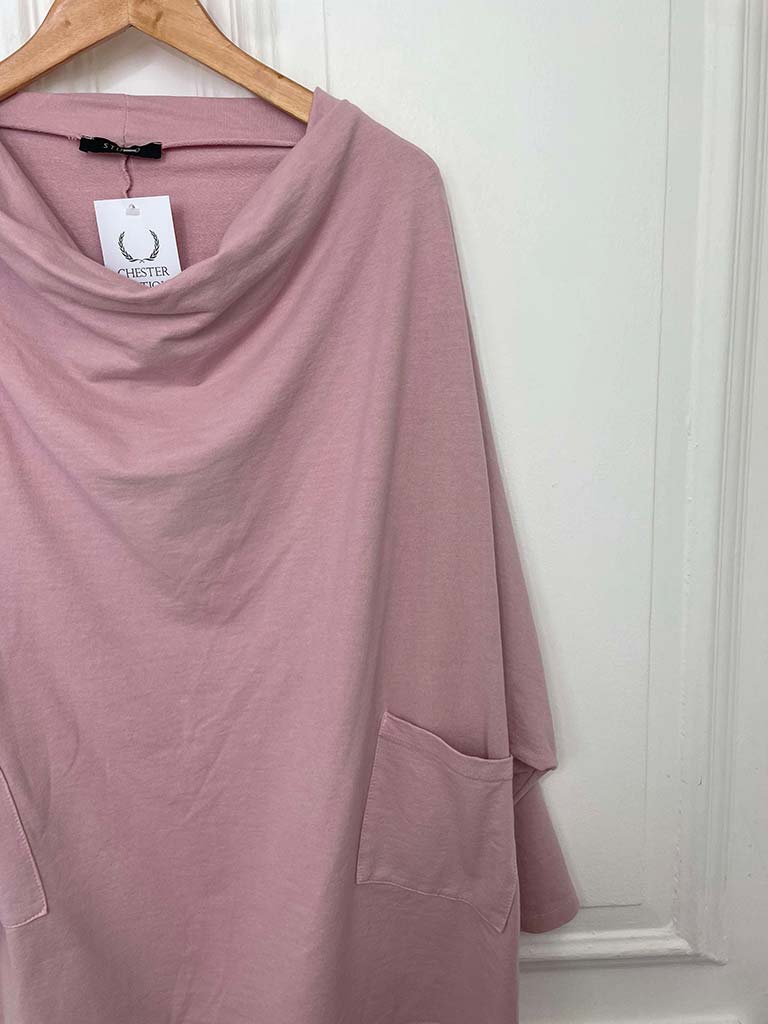 Cowl Jersey Pocket Top - Blush