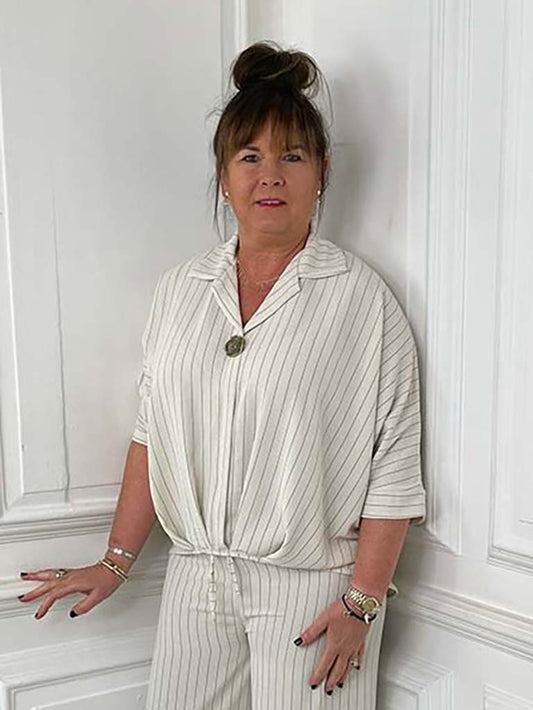 Pinstripe Button Top - Ecru