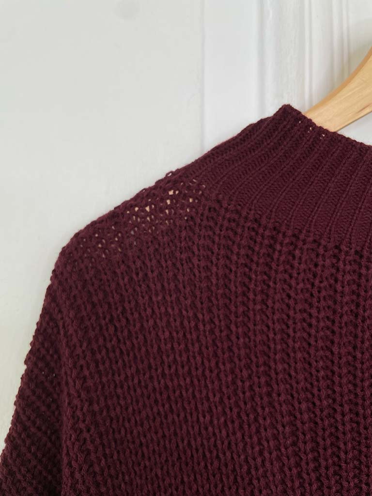 Chunky Neck Knitted Dress - Burgundy