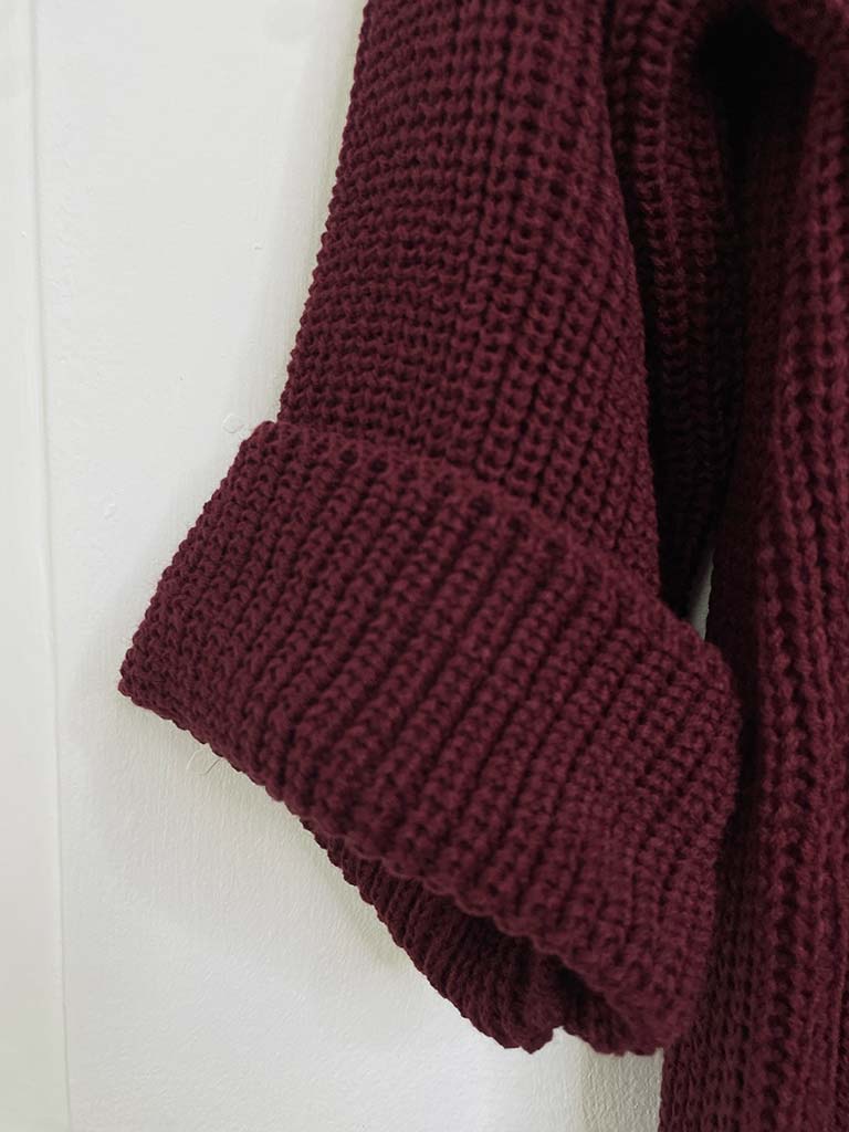 Chunky Neck Knitted Dress - Burgundy