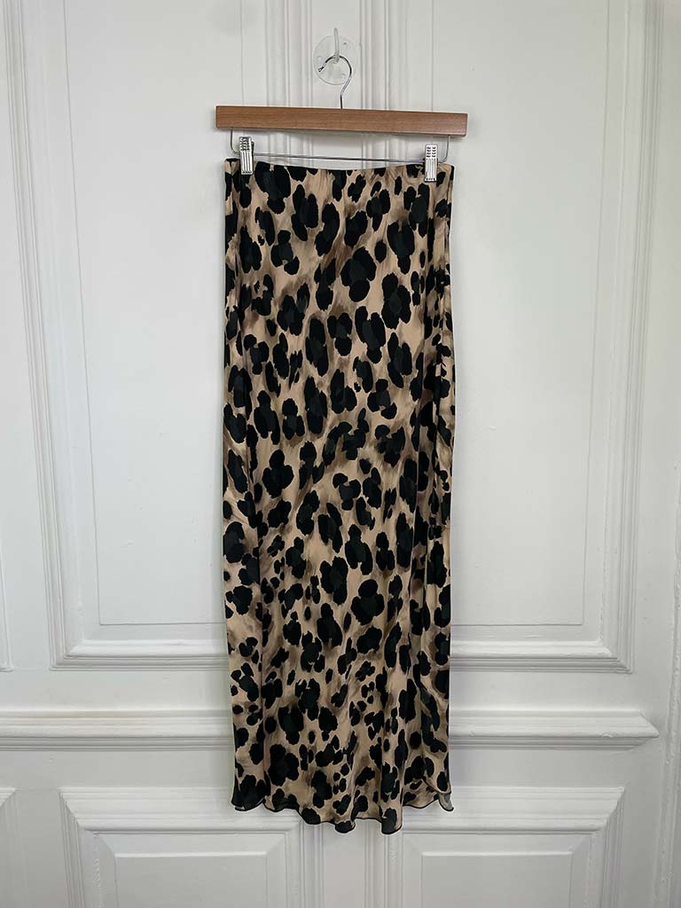 Silk Mix Leopard Print Skirt - Grey & Natural