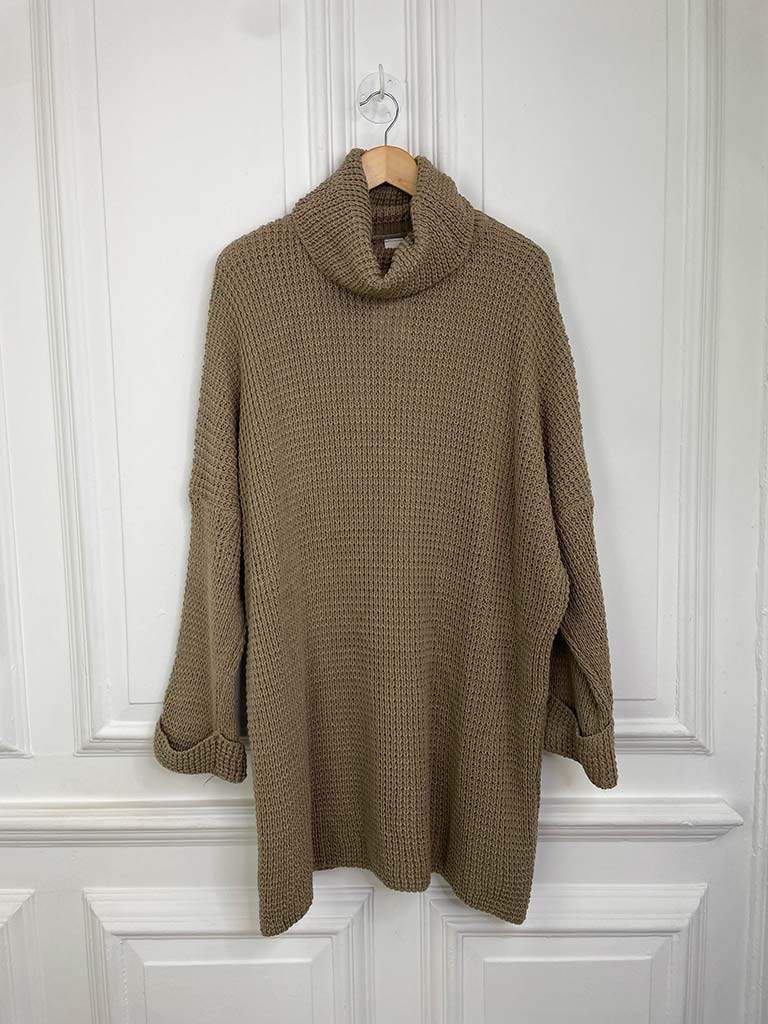 Chunky Weave Roll Neck Tunic - Mushroom