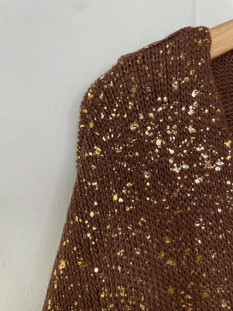 Gold Fleck V-Neck Knit - Milk Chocolate