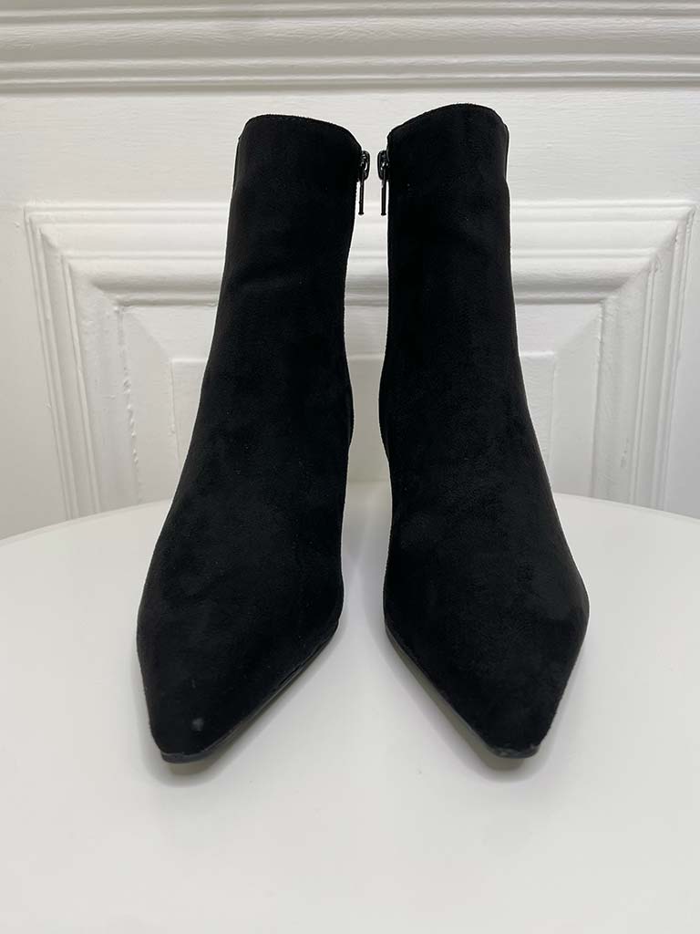 Faux Suede Kitten Heel Ankle Boot - Black